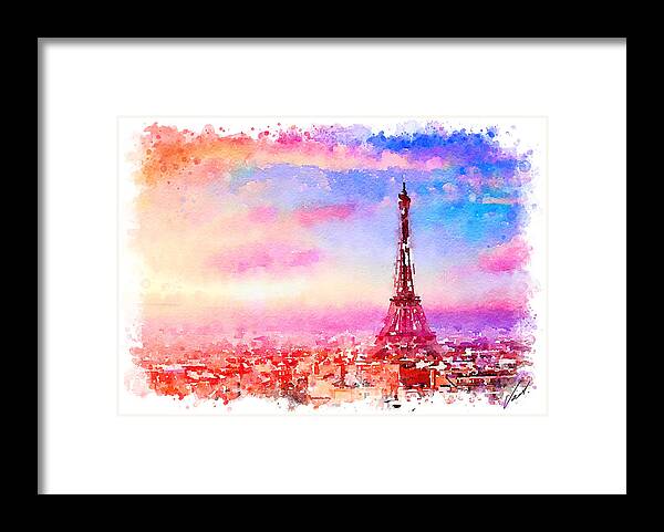 Watercolor Framed Print featuring the painting Watercolor Paris by Vart by Vart Studio