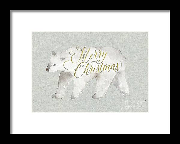 Merry Christmas Framed Print featuring the painting Watercolor Polar Bear by Modern Art