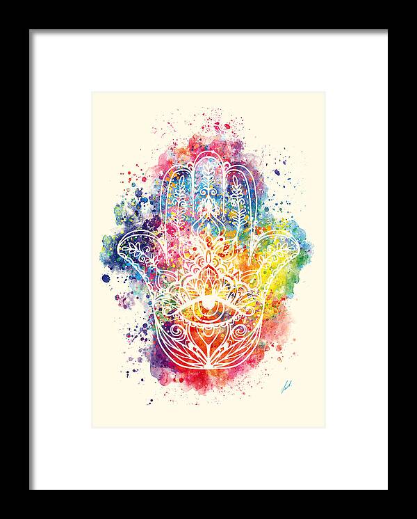 Watercolor Framed Print featuring the painting Watercolor - The Hamsa by Vart by Vart Studio