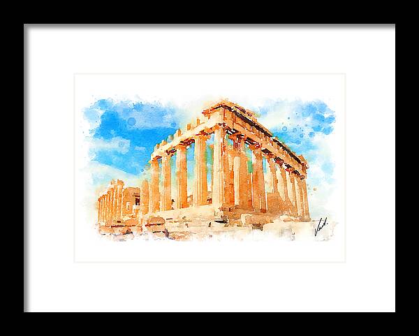 Vart Framed Print featuring the painting Watercolor. The Parthenon, Greece by Vart by Vart