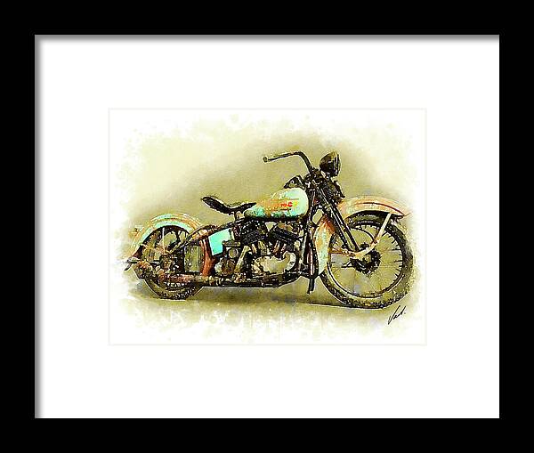 Art Framed Print featuring the painting Watercolor Vintage Harley-Davidson by Vart. by Vart