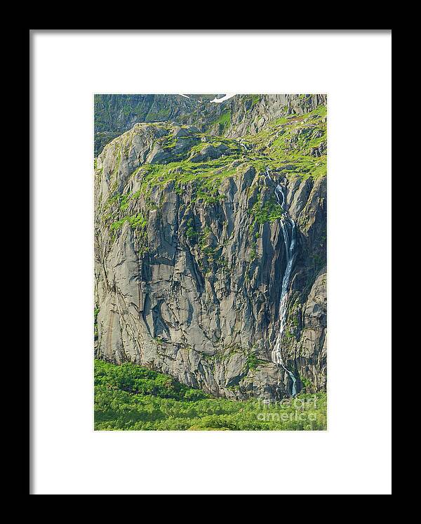 Norway Framed Print featuring the photograph Waterfall along the Coast of Norway by Nancy Gleason