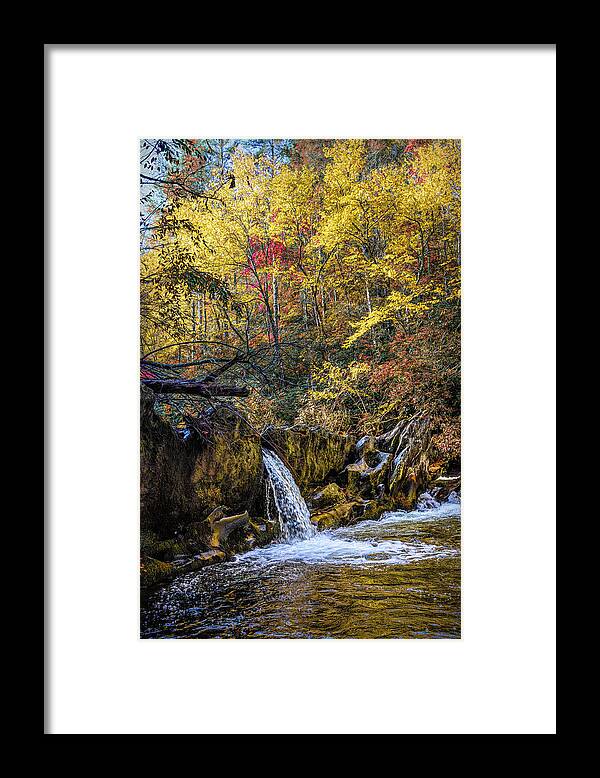 Carolina Framed Print featuring the photograph Waterfall in the Smoky Mountains Autumn Colors by Debra and Dave Vanderlaan