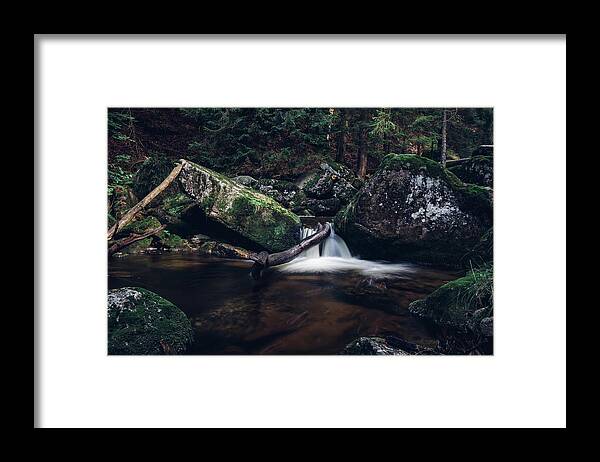 Jizera Mountains Framed Print featuring the photograph Waterfall on the river Jedlova #1 by Vaclav Sonnek