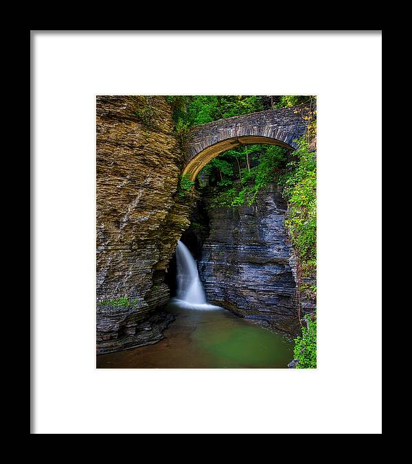 New York Framed Print featuring the photograph Watkins Glen Suspension B ridge cascade by Andy Crawford