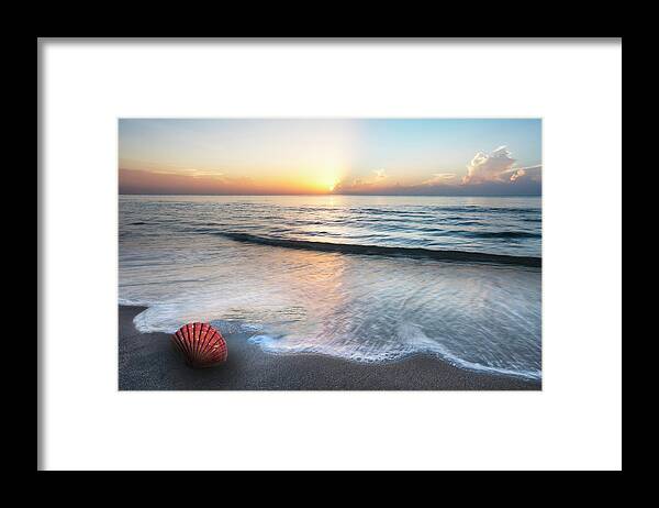 Clouds Framed Print featuring the photograph Waves and Shells by Debra and Dave Vanderlaan