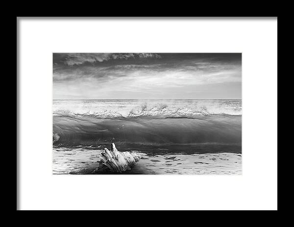 Clouds Framed Print featuring the photograph Waves and Shells III Black and White by Debra and Dave Vanderlaan