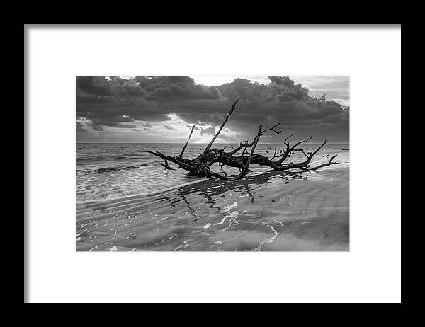 Black Framed Print featuring the photograph Waves at Sunrise Jekyll Island Black and White by Debra and Dave Vanderlaan