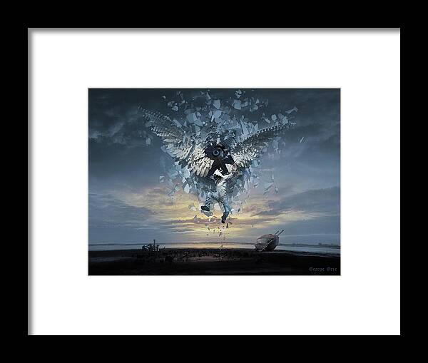 Surreal Framed Print featuring the digital art Way Down We Go or Falling Angel by George Grie