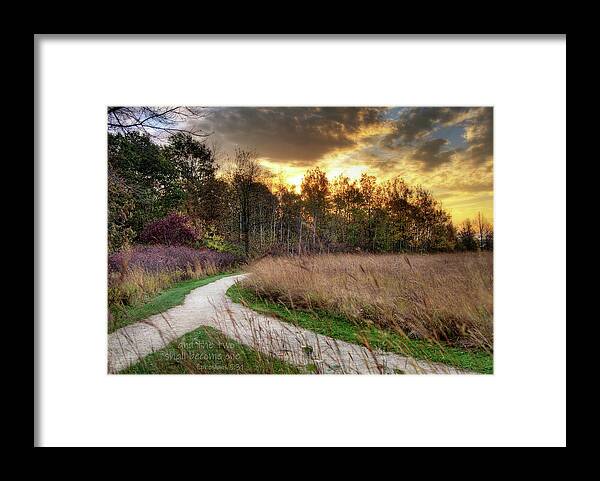 Wi Framed Print featuring the photograph Wedding-engagement-anniversary- And the Two Shall Become One - two paths merge in an autumn scene by Peter Herman