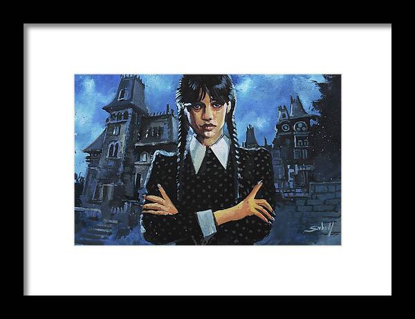 Addams Family Framed Print featuring the painting Wednesday Addams by Sv Bell