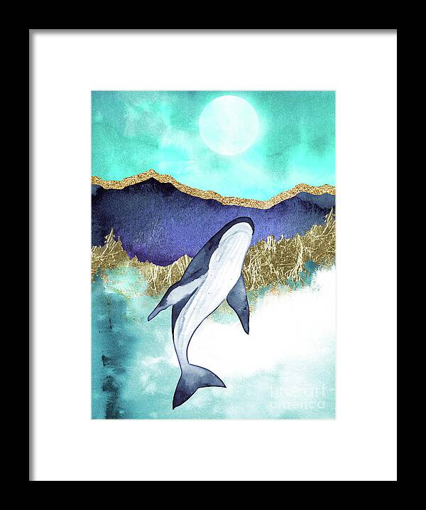 Blue Whale Framed Print featuring the painting Whale And Moon by Garden Of Delights
