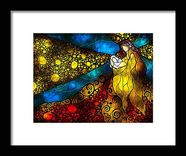 Mother Mary Framed Print featuring the digital art What Child Is This by Mandie Manzano