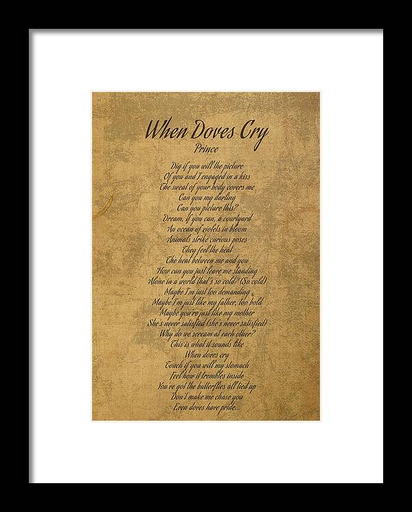 When Doves Cry by Prince Vintage Song Lyrics on Parchment Framed Print by  Design Turnpike - Instaprints