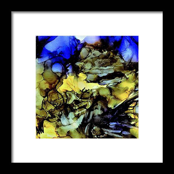 Blue Framed Print featuring the painting When you bay at the moon by Angela Marinari