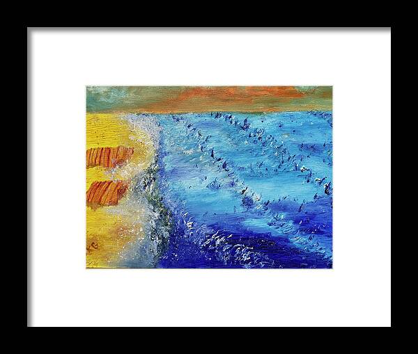 Beach Scene Framed Print featuring the painting Where Did All the People Go? by Susan Grunin