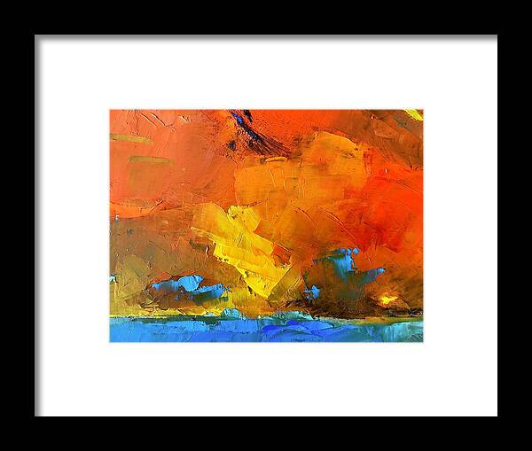 Abstract Framed Print featuring the painting Where the Land Meets the Sea by Roger Clarke