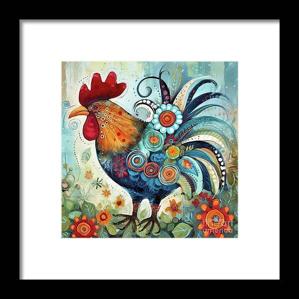 Rooster Framed Print featuring the mixed media Whimsical Country Rooster by Tina LeCour