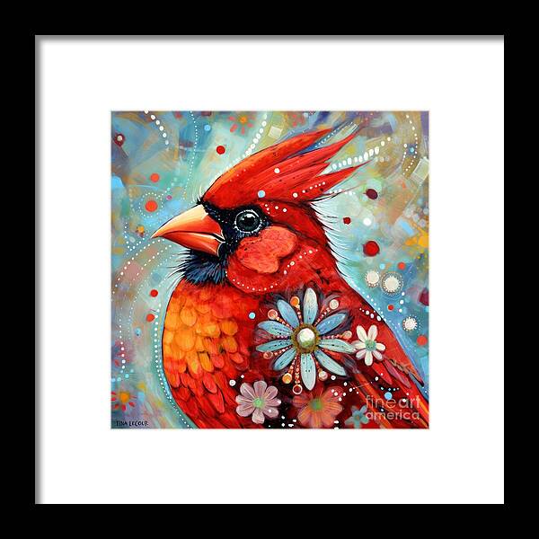 Nothern Cardinal Framed Print featuring the painting Whimsical Spring Cardinal by Tina LeCour