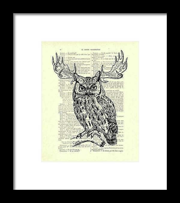 Owl Framed Print featuring the digital art Whimsical woodland owl by Madame Memento