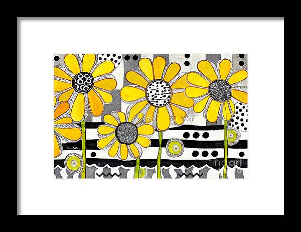 Yellow Daisies Framed Print featuring the painting Whimsical Yellow Daisies by Tina LeCour
