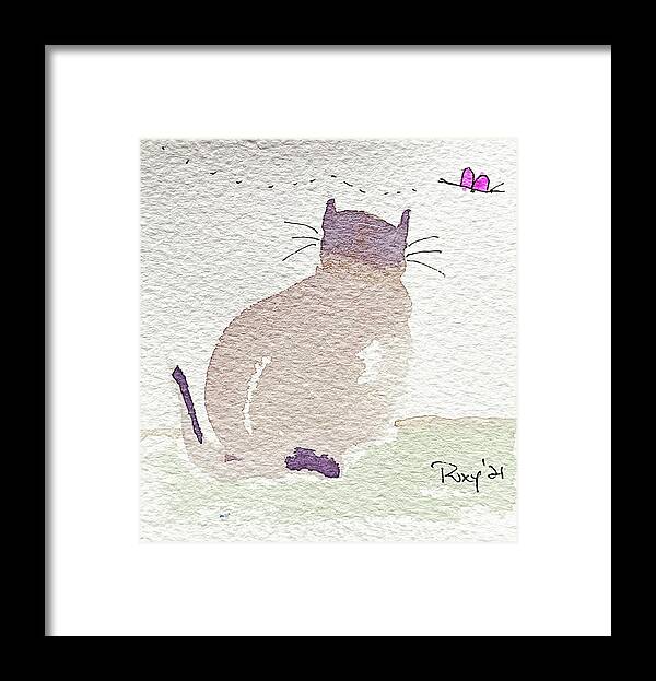 Watercolor Cat Painting Framed Print featuring the painting Whimsy Kitty 17 by Roxy Rich