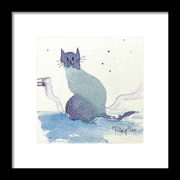Whimsical Cat Framed Print featuring the painting Whimsy Kitty 20 by Roxy Rich