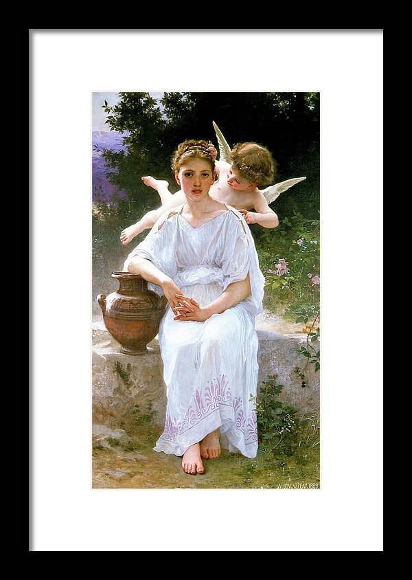 Whisperings Of Love Framed Print featuring the painting Whisperings of Love - Digital Remastered Edition by William-Adolphe Bouguereau