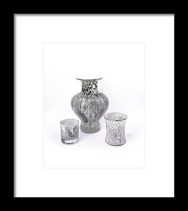 White Framed Print featuring the glass art White and Gray Set of Three by Christopher Schranck
