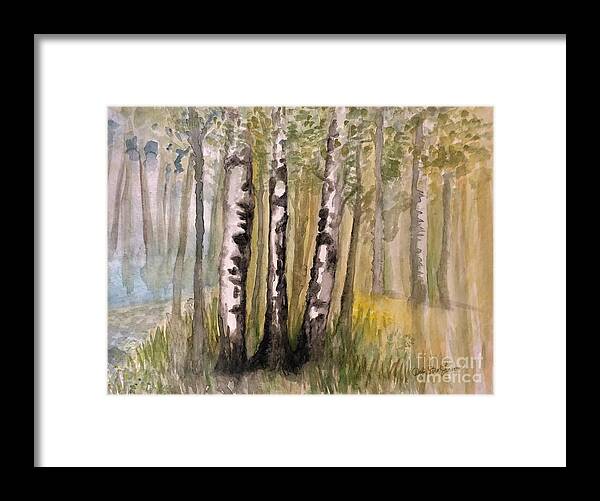 Birch Framed Print featuring the painting White Birch by Deb Stroh-Larson