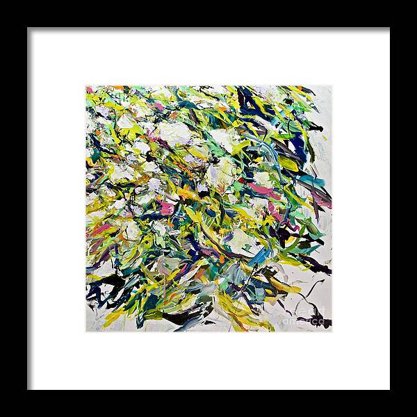Modern Art Framed Print featuring the painting White Flowers Black Roots by Allan P Friedlander