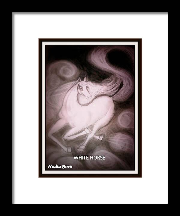 Horse Framed Print featuring the drawing White Horse by Nadia Birru