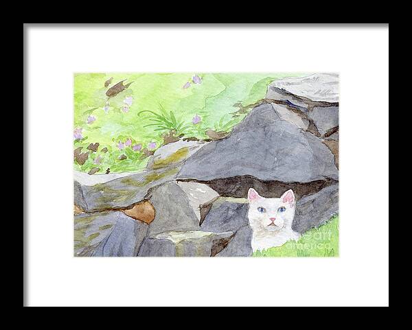 Kitty Framed Print featuring the painting White Kitty by Anne Marie Brown