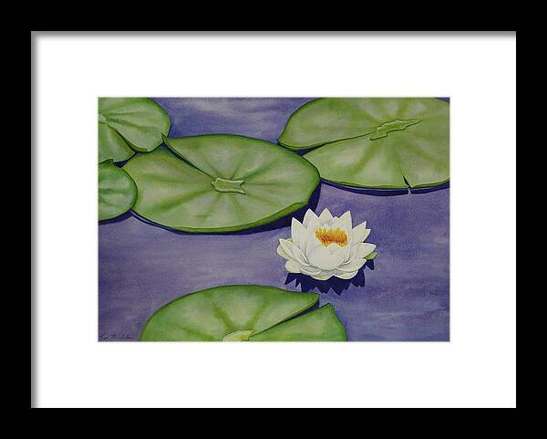 Kim Mcclinton Framed Print featuring the painting White Lotus and Lily Pad Pond by Kim McClinton