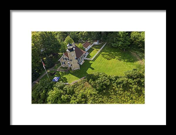 Drone Framed Print featuring the photograph White River Lighthouse Michigan by John McGraw