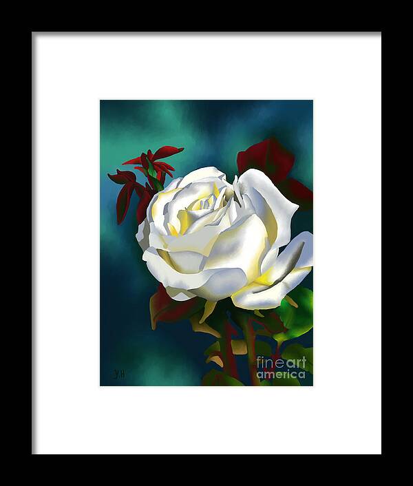 Digital Framed Print featuring the digital art White Rose by Yenni Harrison