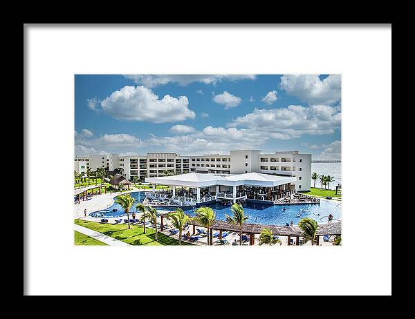 Architecture Framed Print featuring the photograph White Tropical Resort and Blue Pool by Darryl Brooks