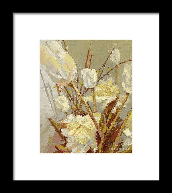 Tulips Framed Print featuring the painting White Tulips, 2016 by PJ Kirk