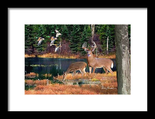 Whitetail Deer Framed Print featuring the painting Whitetail Deer Art Print - Deer Lake by Dale Kunkel Art