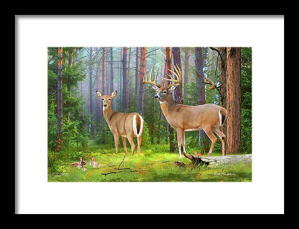 Whitetail Deer Framed Print featuring the painting Whitetail Deer Art Print - Wildlife In the Forest by Dale Kunkel Art