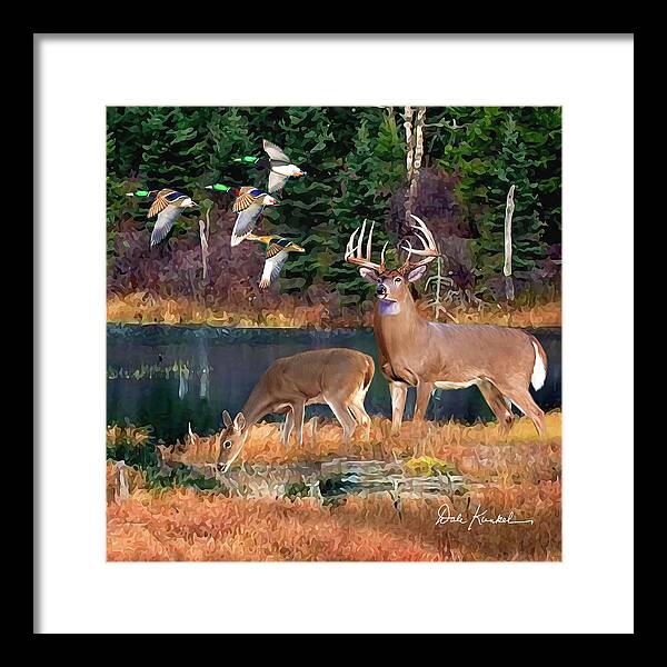 Whitetail Deer Framed Print featuring the painting Whitetail Deer Art Squares - Deer Lake by Dale Kunkel Art