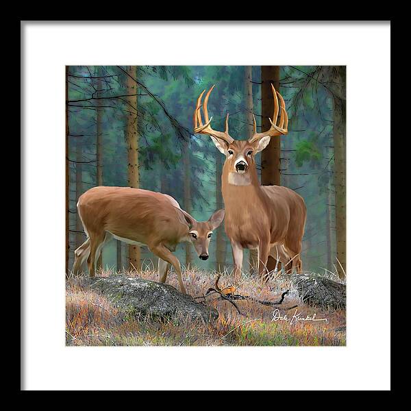 Whitetail Deer Framed Print featuring the painting Whitetail Deer Art Squares - Forest Deer by Dale Kunkel Art