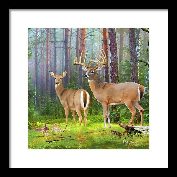 Whitetail Deer Framed Print featuring the painting Whitetail Deer Art Squares - Wildlife In the Forest by Dale Kunkel Art