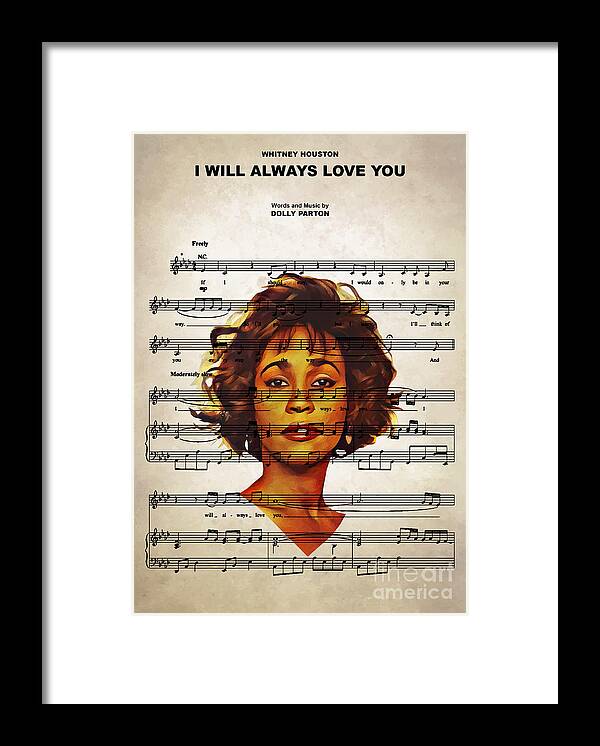 Whitney Houston Framed Print featuring the digital art Whitney Houston - I Will Always Love You by Bo Kev