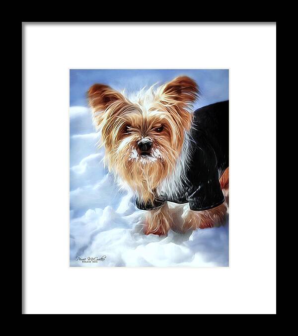 Yorkie Framed Print featuring the digital art Whose Bright Idea Was This by Pennie McCracken