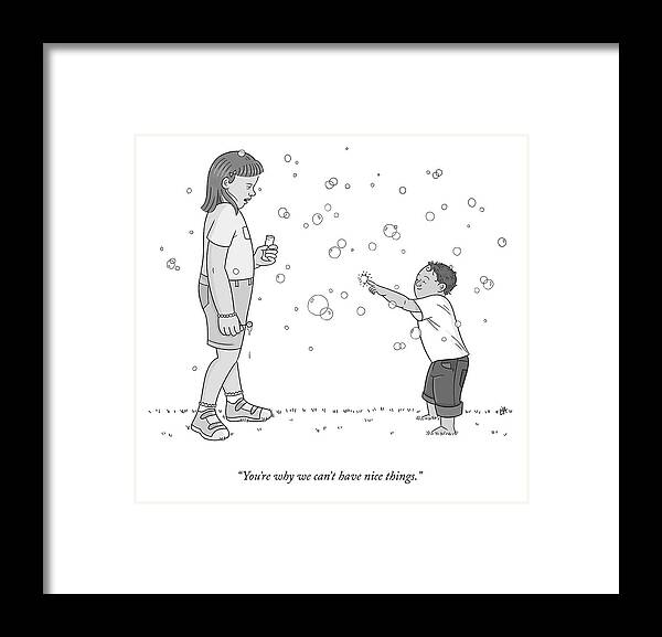 A24789 Framed Print featuring the drawing Why We Can't Have Nice Things by Lila Ash