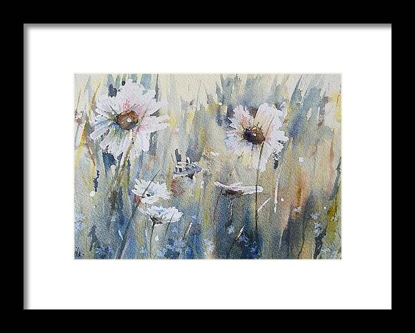Watercolour Art Framed Print featuring the painting Wild Daisies by Sheila Romard
