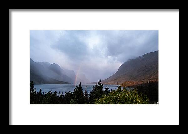 Glacier Framed Print featuring the photograph Wild Goose Island Rainbow Signed by Karen Kelm