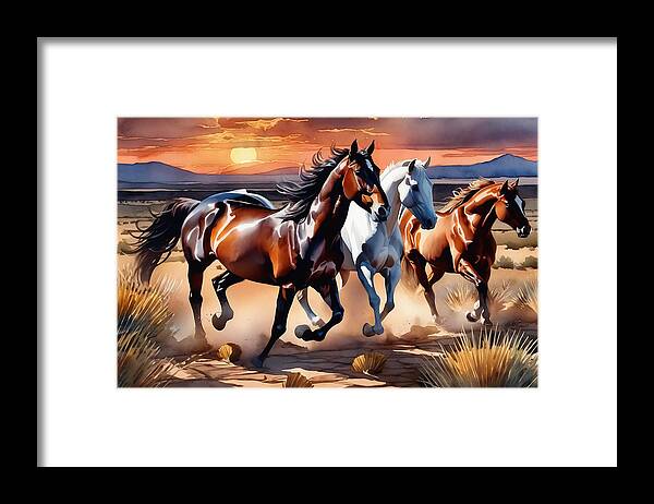 Animal Framed Print featuring the digital art Wild Horses by Manjik Pictures