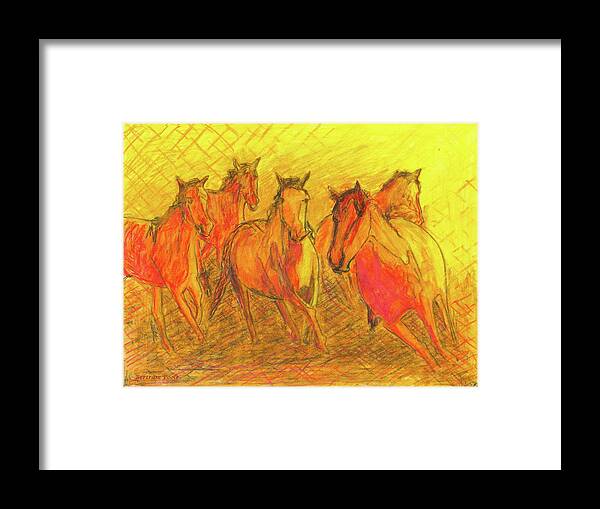Horses Framed Print featuring the mixed media Wild Horses Stampede by Thomas Bertram POOLE